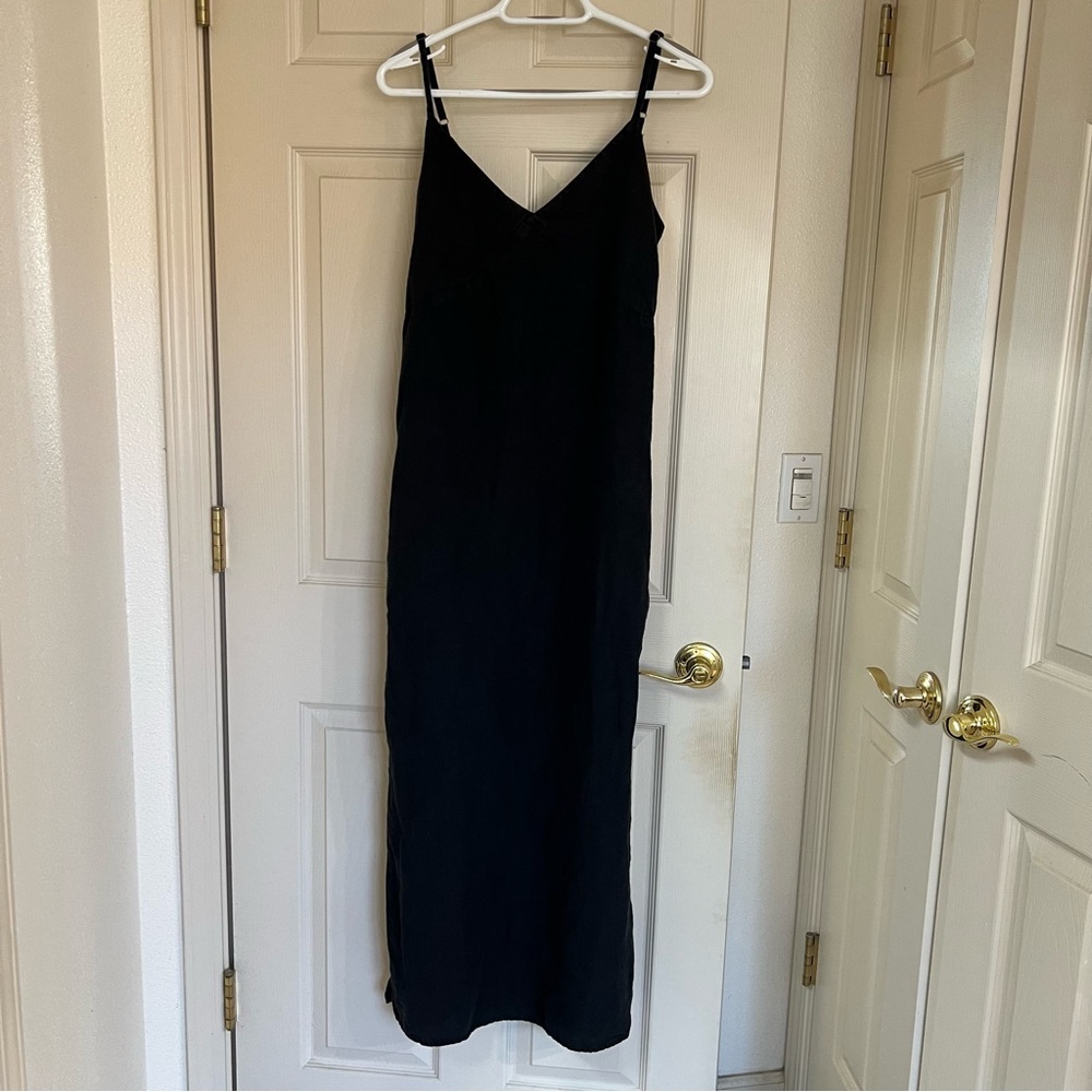 MATE The Label 100% Linen Full Length Maxi Dress in Black Size Small Lagenlook
